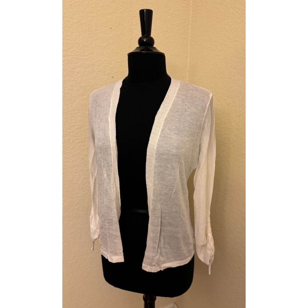 Chico's Lightweight Gathered Ruched Tie Sleeves Open Cardigan - Sz 00 (XS)